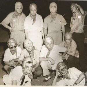 Vintage 1940's Male Group Wearing Leather Football Helmets B & W Photo  8x10